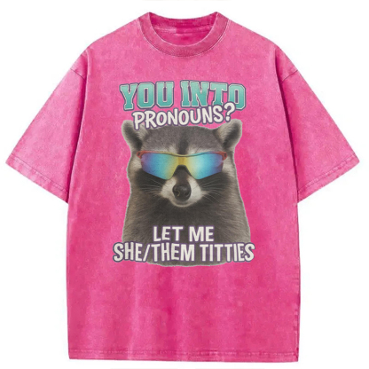 Tokyocanvas You Into Pronouns? Let Me She/Them Titt*es Raccoon Washed T-Shirt