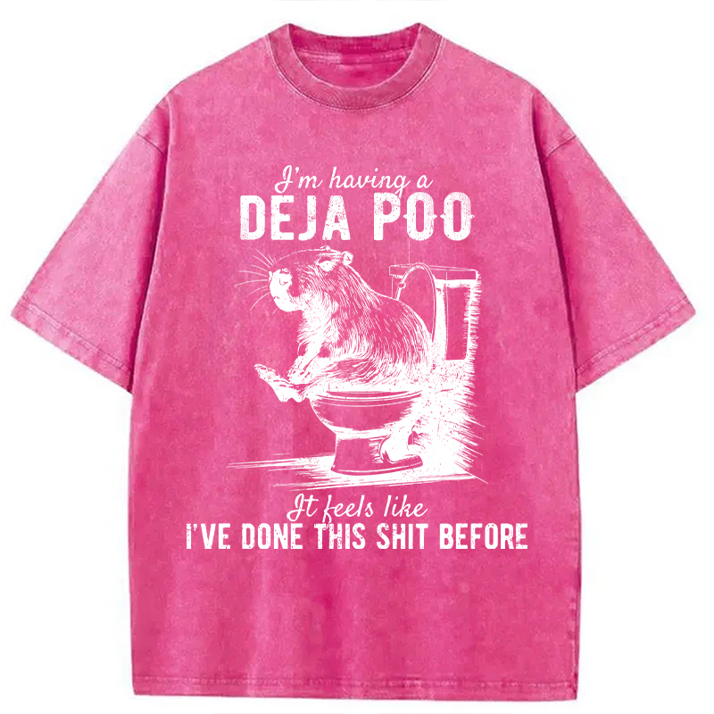 Tokyocanvas Funny Capybara Deja Poo Meme Washed T-Shirt