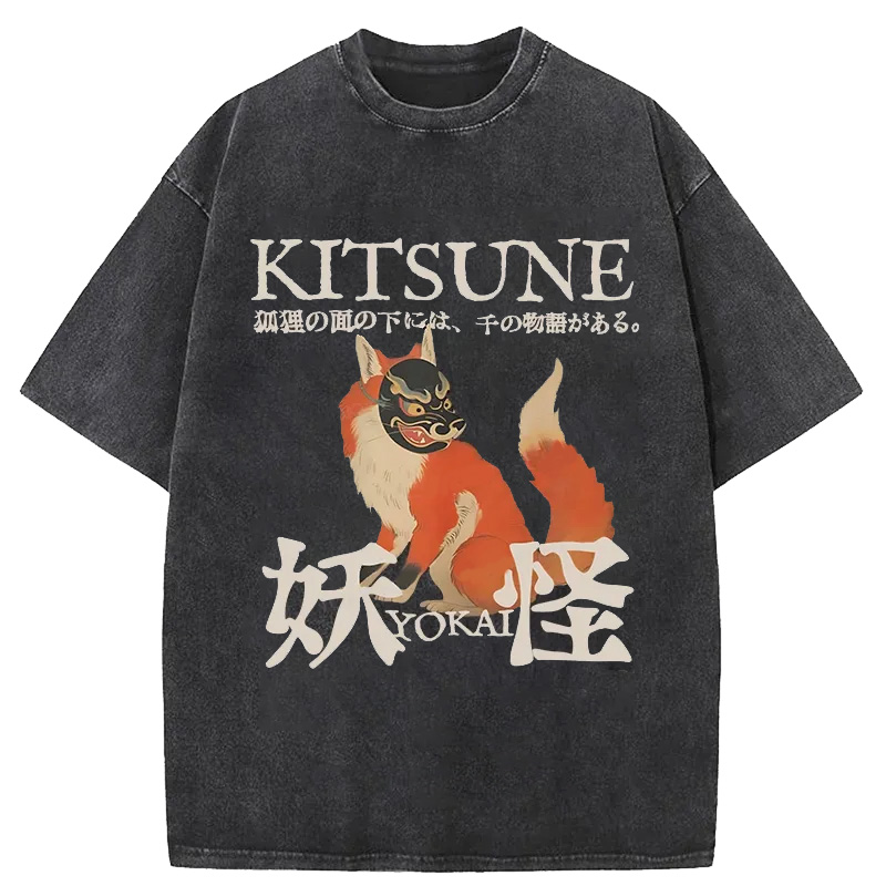 Tokyocanvas Japanese Fox Yokai Washed T-Shirt
