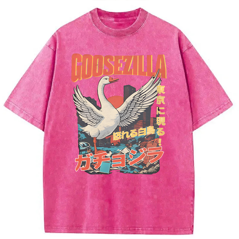 Tokyocanvas Goosezilla Funny Goose Washed T-Shirt