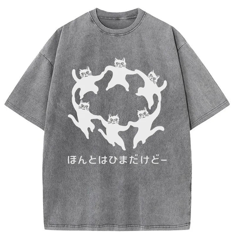 Tokyocanvas Leisure Cats Japanese Washed T-Shirt
