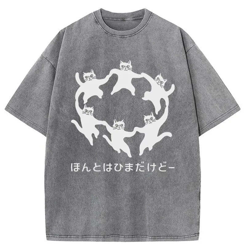 Tokyocanvas Leisure Cats Japanese Washed T-Shirt