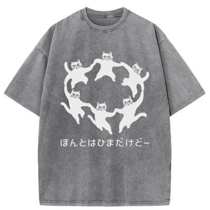 Tokyocanvas Leisure Cats Japanese Washed T-Shirt