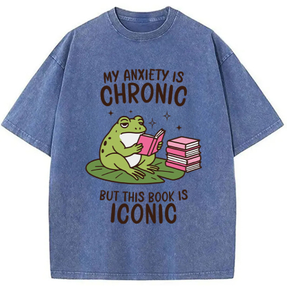 Tokyocanvas Funny Frog Reading Washed T-Shirt