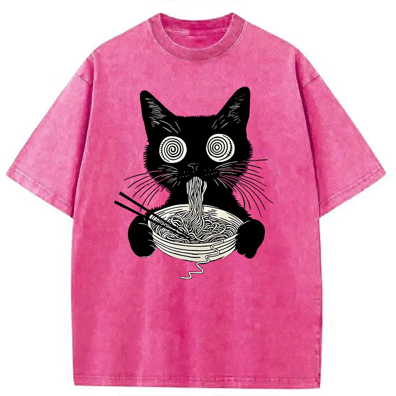 Tokyocanvas Psychedelic Ramen Cat Washed T-Shirt