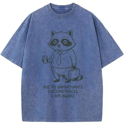 Tokyocanvas Grumpy Raccoon Morning Washed T-Shirt