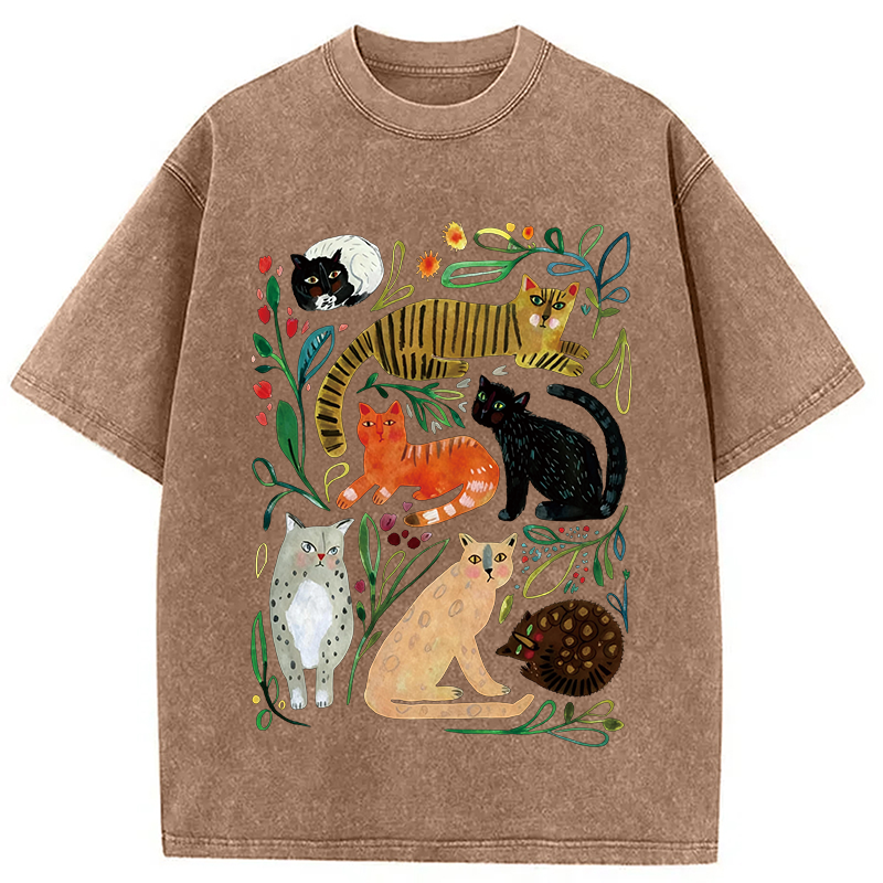 Tokyocanvas Colorful Cats Vintage Washed T-Shirt