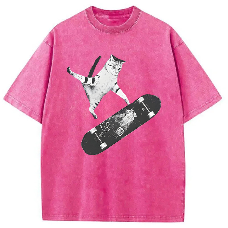 Tokyocanvas Skateboarding Cat Washed T-Shirt