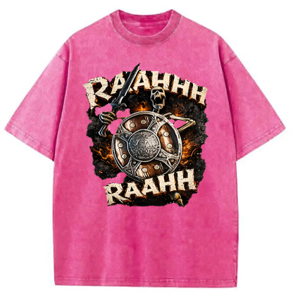 Tokyocanvas Skeleton Banging Shield Funny Washed T-Shirt