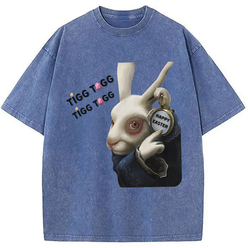 Tokyocanvas Tick Tock Funny Easter Bunny Washed T-Shirt