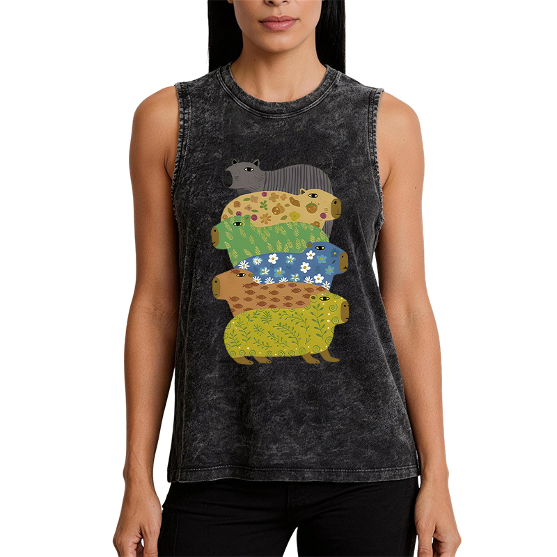 Tokyocanvas Colorful Capybaras Washed Tank
