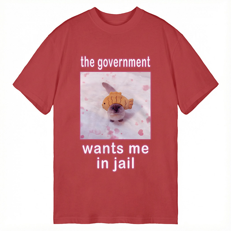 Tokyocanvas The Government Wants Me in Jail Funny Cat Meme Classic T-Shirt