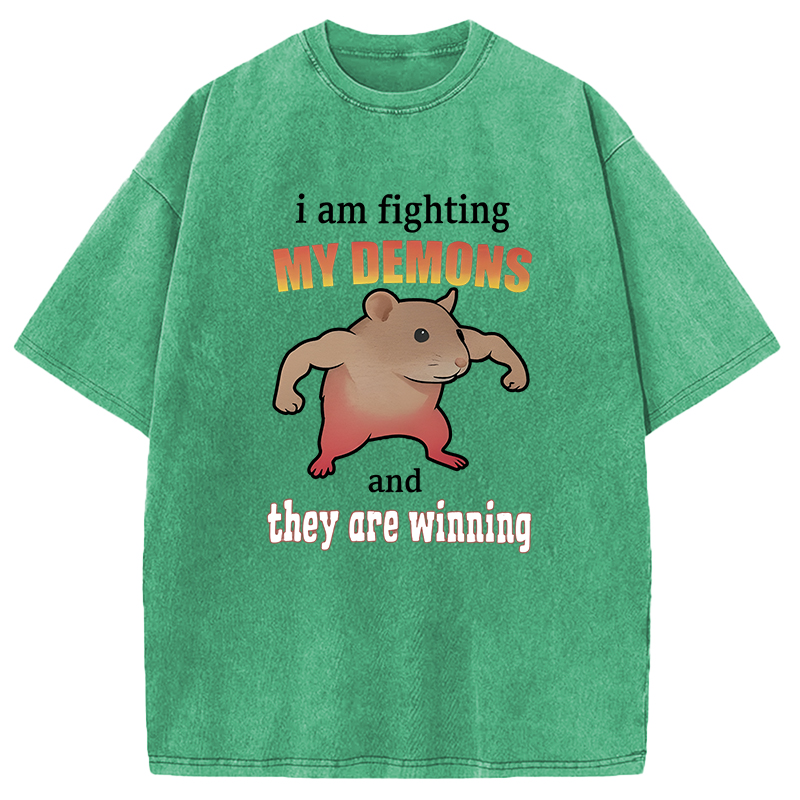 Tokyocanvas I'm Fighting My Demons And They're Winning Funny Rat Washed T-Shirt
