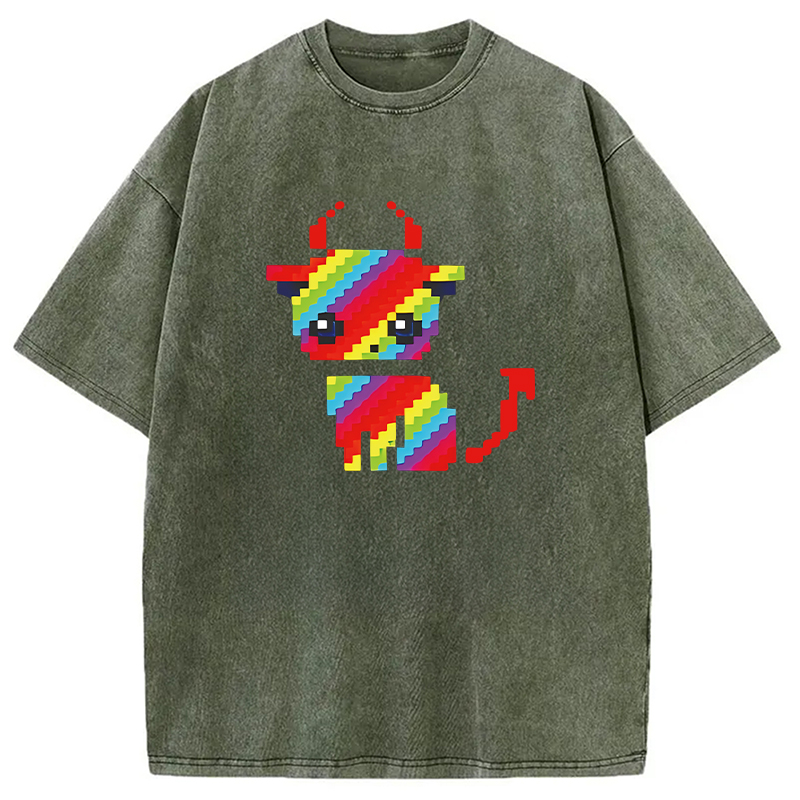 Tokyocanvas Heavy Metal Devil Cat Pixel Washed T-Shirt