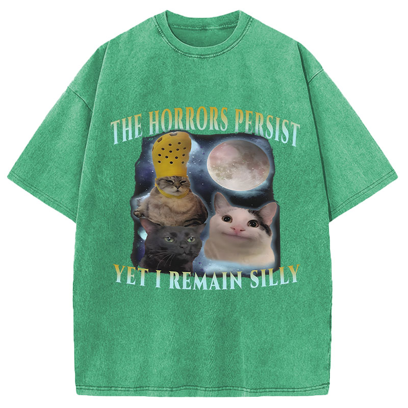 Tokyocanvas The Horrors Persist Yet I Remain Silly Cat Washed T-Shirt