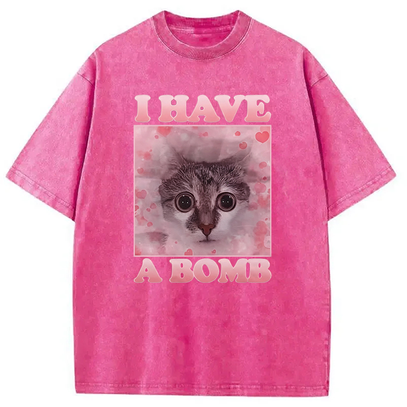 Tokyocanvas I Have a Bomb Funny Cat Dank Meme Washed T-Shirt