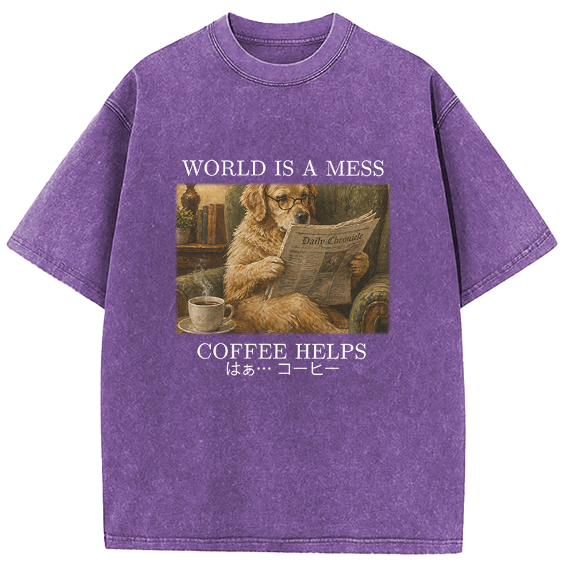Tokyocanvas Coffee Lover Shirt Funny Dog Washed T-Shirt