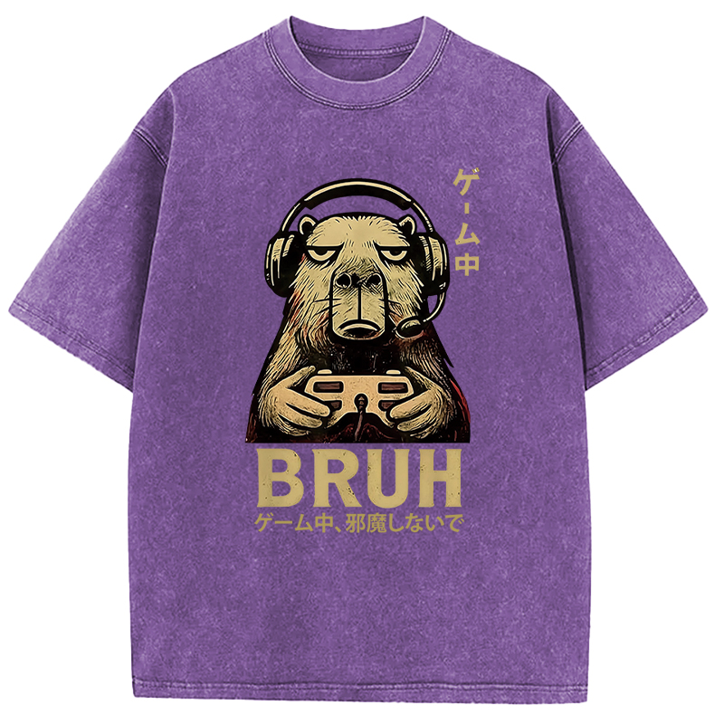 Tokyocanvas Capybara Gamer Bruh Funny Video Games Washed T-Shirt