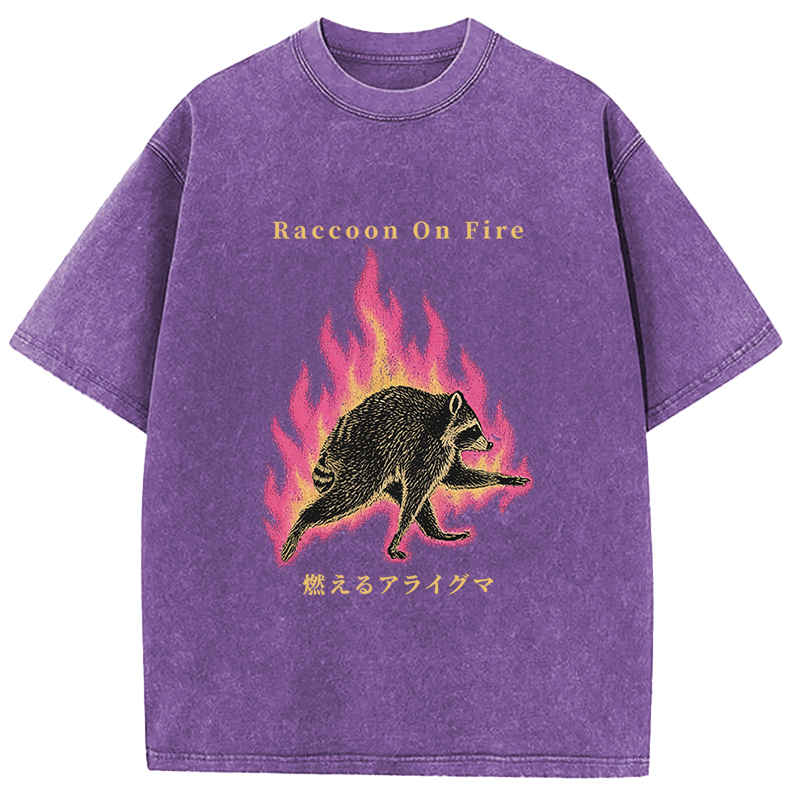 Tokyocanvas Raccoon On Fire Washed T-Shirt