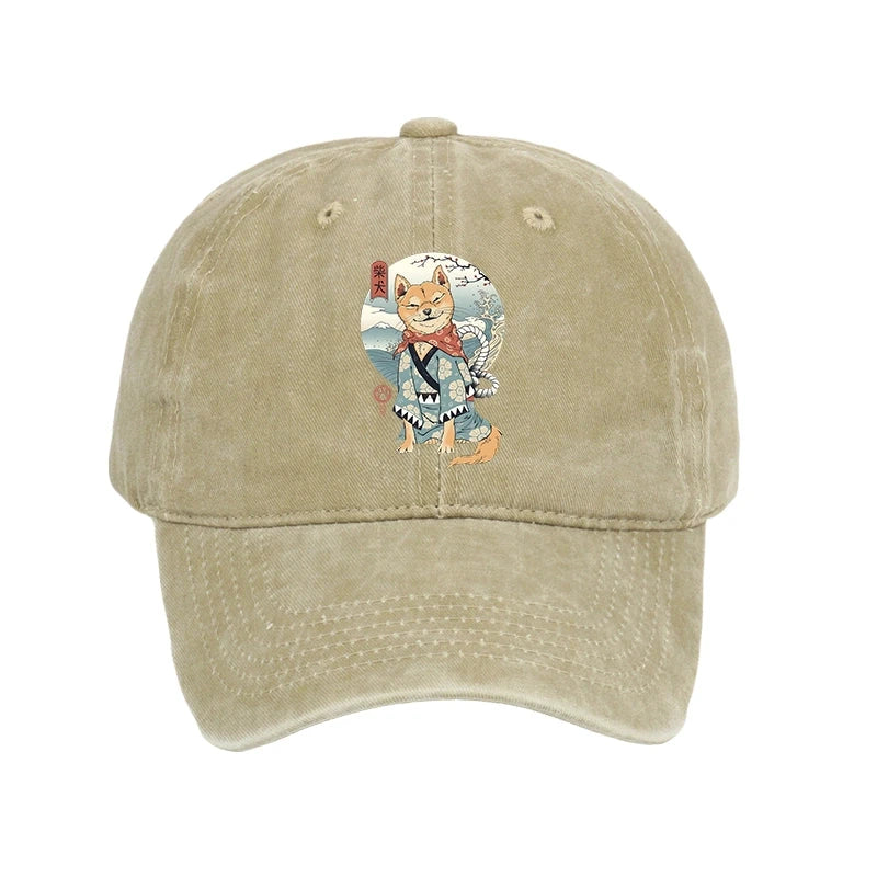 Tokyocanvas Samurai Shiba Dog Japanese Washed Cap