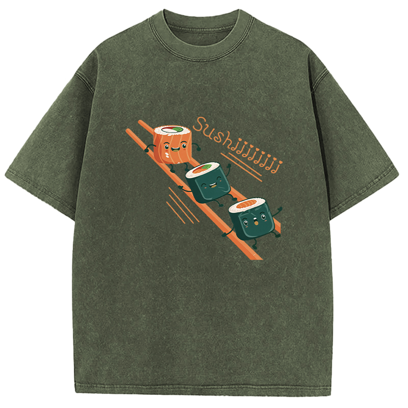 Tokyocanvas Funny Happy Cute Sushi Washed T-Shirt