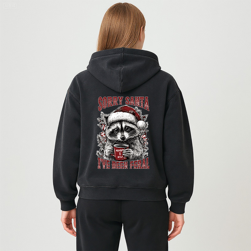 Tokyocanvas Sorry Santa I've Been Feral Washed Zip Hoodie