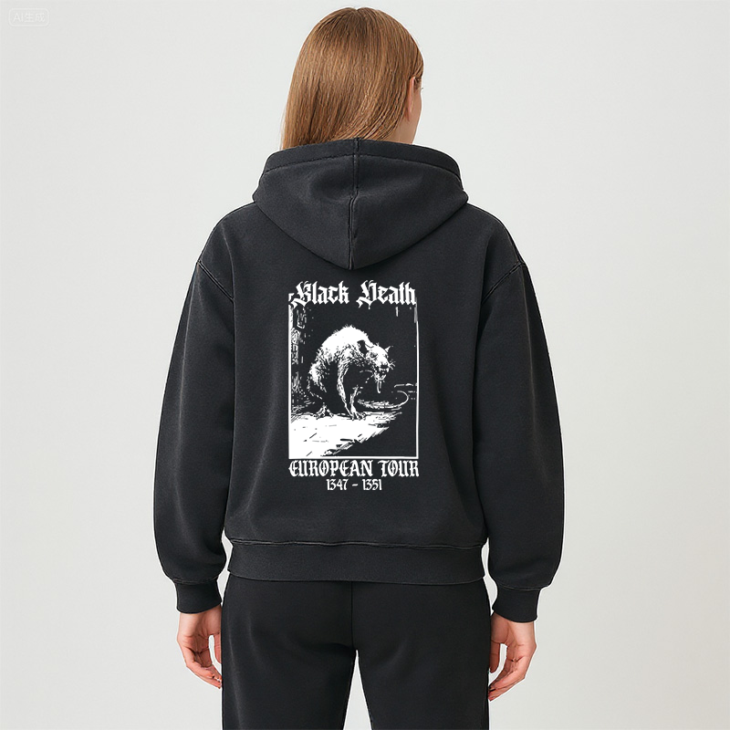 Tokyocanvas Black Death Rat Washed Zip Hoodie