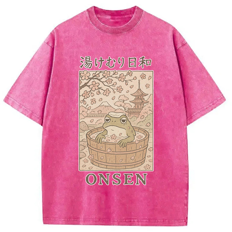 Tokyocanvas Onsen Frog Japanese Washed T-Shirt