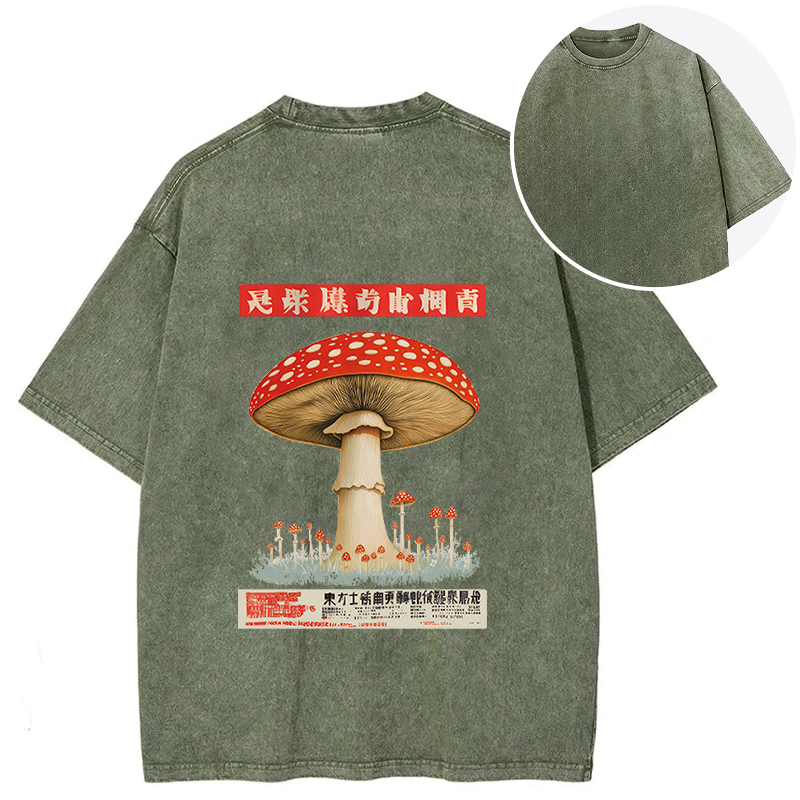 Tokyocanvas Psychedelic Mushroom Japanese Back Washed T-Shirt