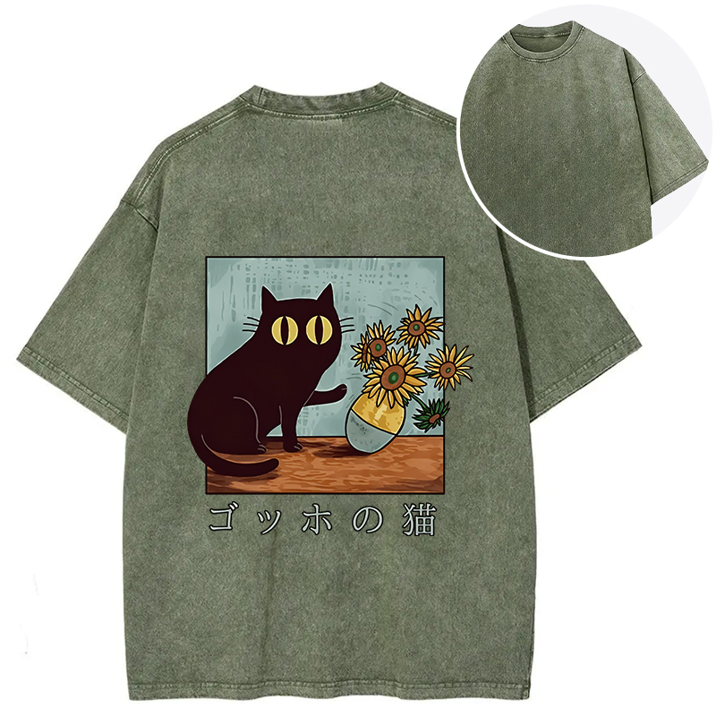Tokyocanvas Art Print's Cat Back Washed T-Shirt
