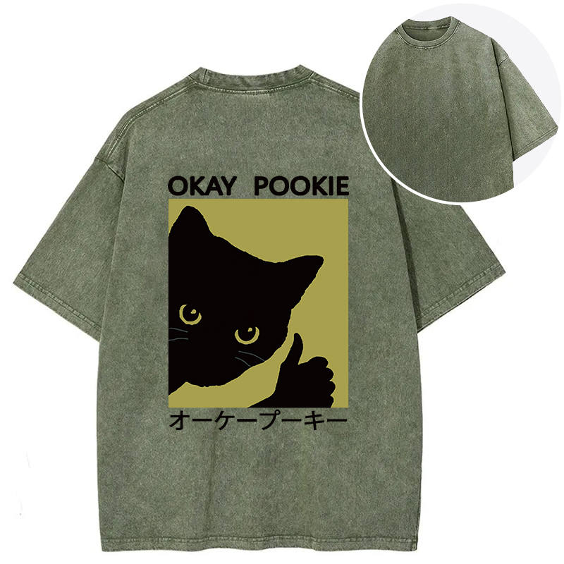 Tokyocanvas Okay Pookie Cat Back Washed T-Shirt