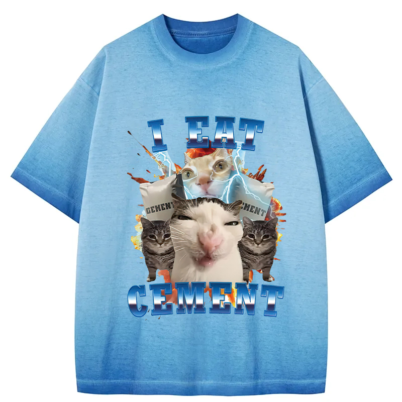 Tokyocanvas I Eat Cement Funny Cat Meme Gradient Washed T-Shirt
