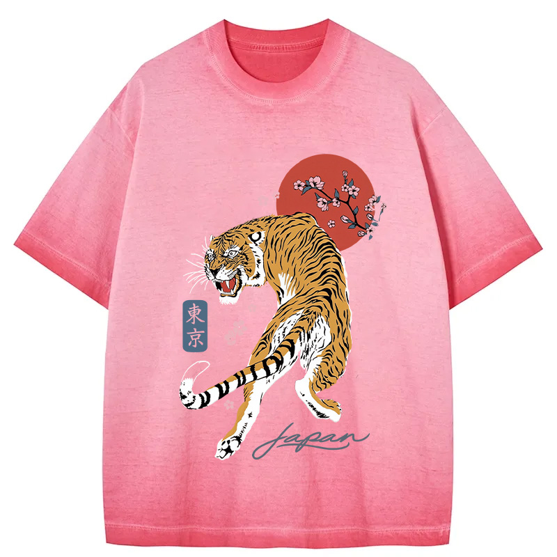 Tokyocanvas Tiger Blossom Japanese Sakura Gradient Washed T-Shirt