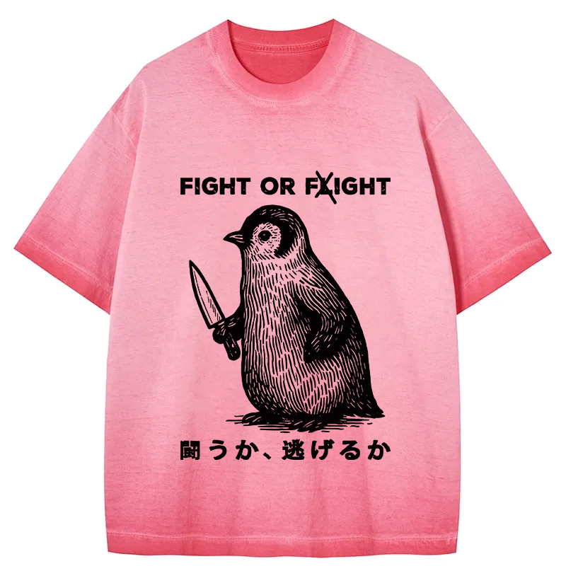 Tokyocanvas Funny Fight Or Flight Gradient Washed T-Shirt