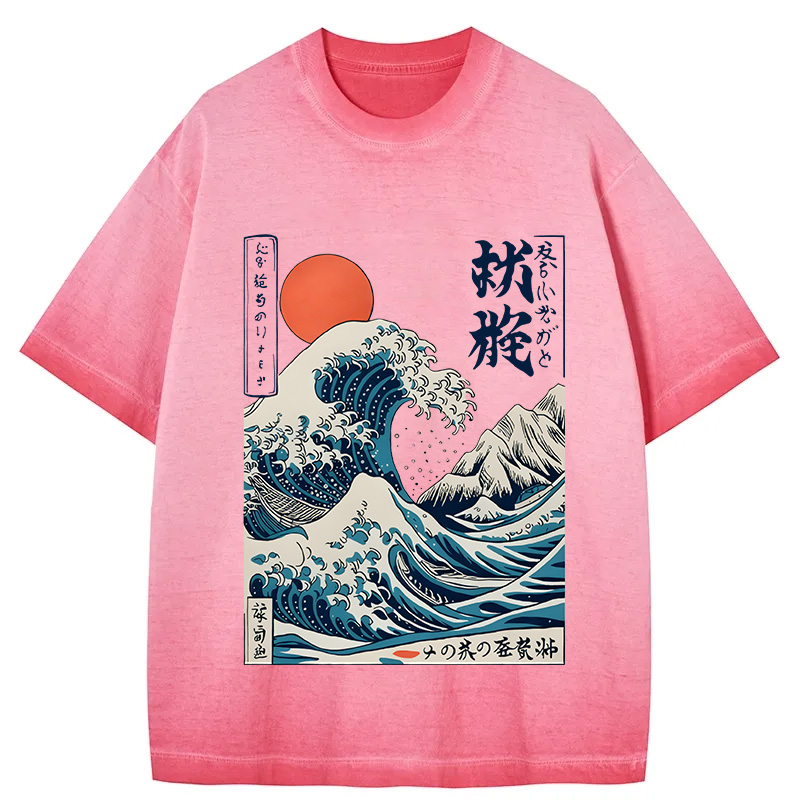Tokyocanvas Ukiyo-e Ocean Waves Japan Gradient Washed T-Shirt