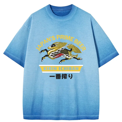 Tokyocanvas Kirin Ichiban Beer Logo Japanese Gradient Washed T-Shirt
