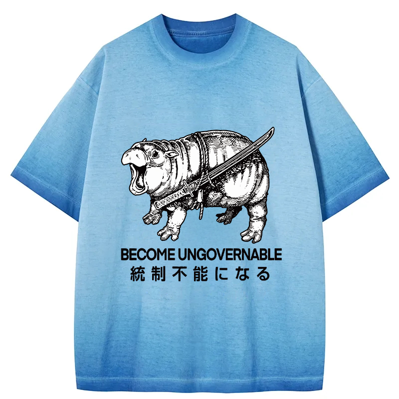 Tokyocanvas Moo Deng Carrying A Samurai Sword Gradient Washed T-Shirt