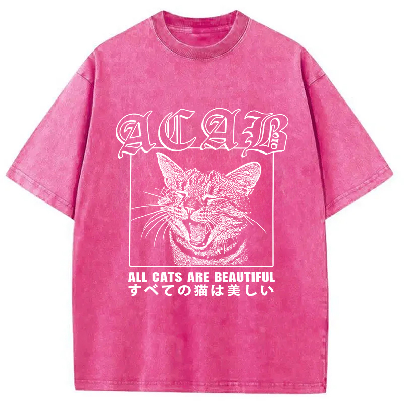 Tokyocanvas Beautiful Funny Cat ACAB Washed T-Shirt