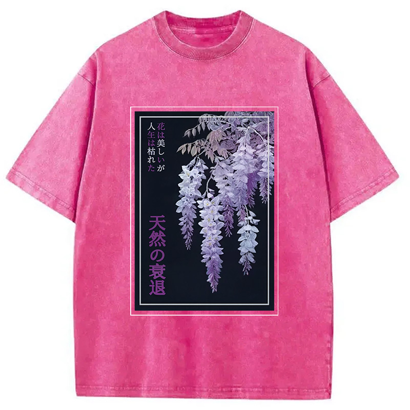 Tokyocanvas Wisteria Jpanese Flowers Poster Washed T-Shirt