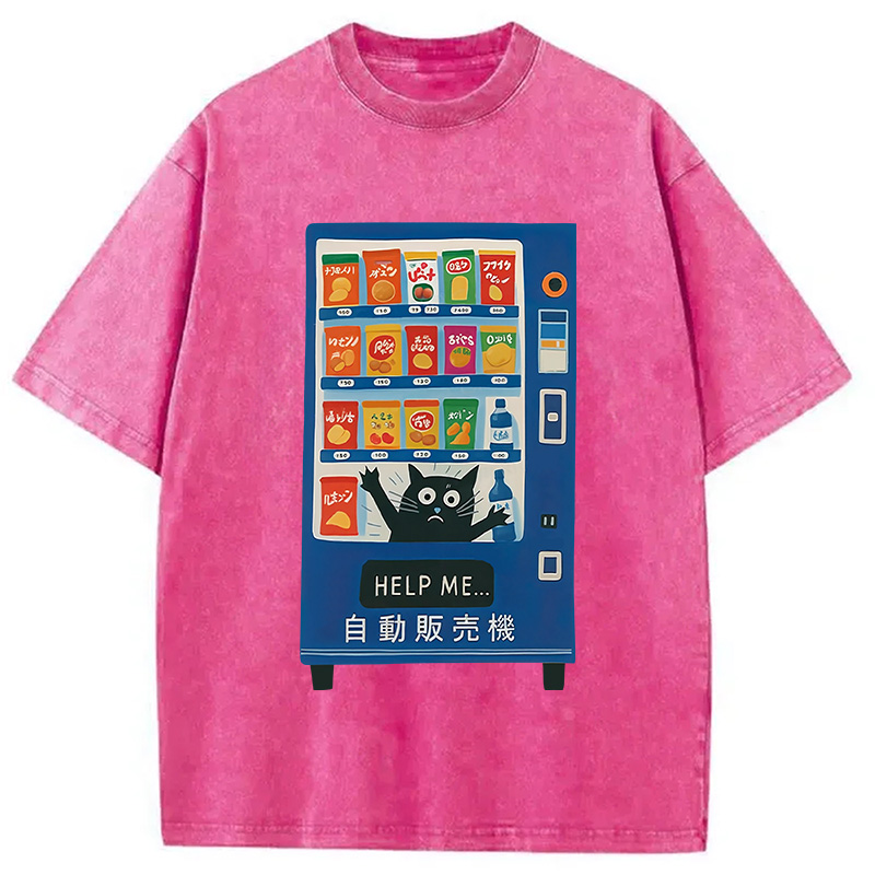 Tokyocanvas Cat Trapped In A Vending Machine Washed T-Shirt