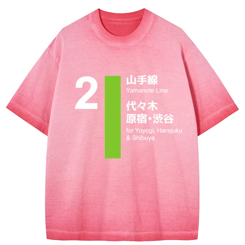 Tokyocanvas Yamanote Line Shibuya and Harajuku Gradient Washed T-Shirt