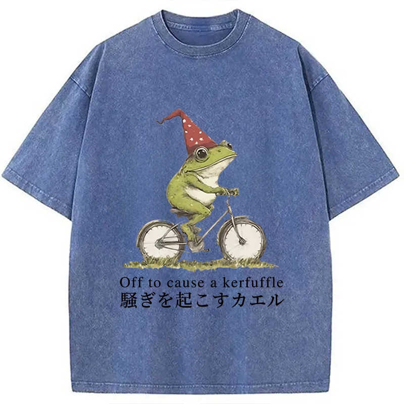 Tokyocanvas Off to Cause a Kerfuffle Frog Washed T-Shirt
