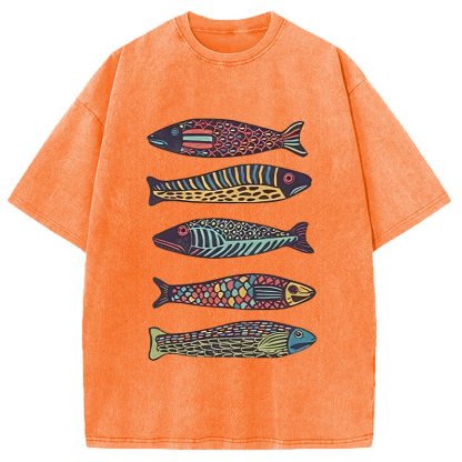 Tokyocanvas Colourful Schools Of Fish Washed T-Shirt