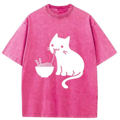 Tokyocanvas Cat Eating Ramen Japan Washed T-Shirt