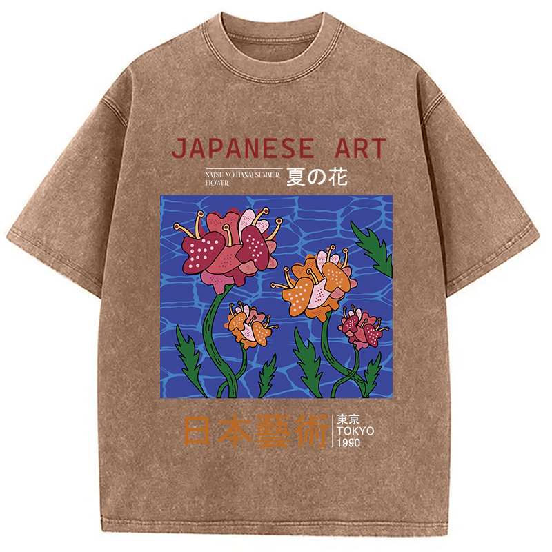 Tokyocanvas Japanese Art Summer Flower Washed T-Shirt
