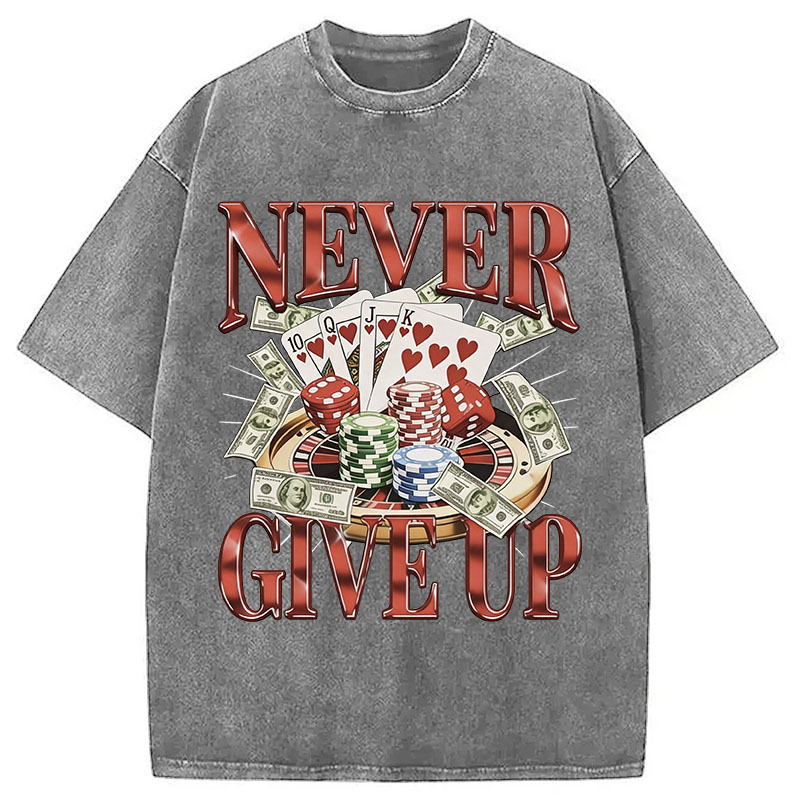 Tokyocanvas Never Give Up Gambling Washed T-Shirt