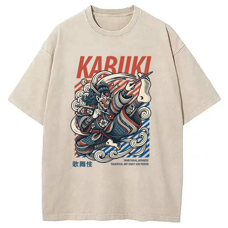 Tokyocanvas Kabuki Japanese Art Washed T-Shirt