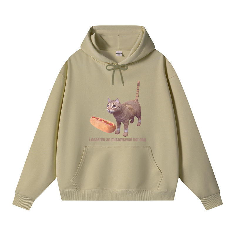 Tokyocanvas Cat Hotdog Meme Fleece Lined Hoodie