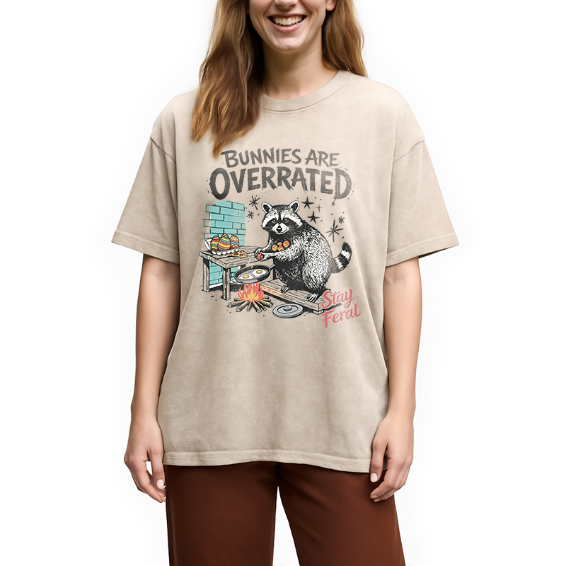 Tokyocanvas Bunnies Are Overrated Raccoon Easter Washed T-Shirt