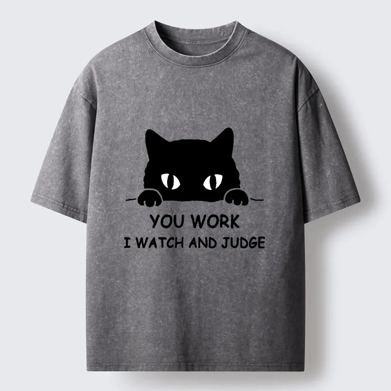 Tokyocanvas Funny Peeking Black Cat Meme Washed T-Shirt